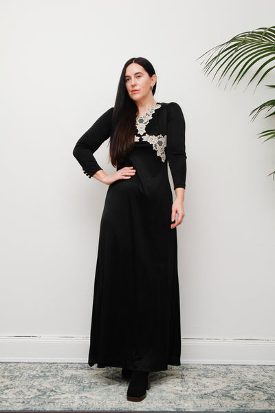 Vintage Black Velvet Lace Vera Mont Maxi Dress