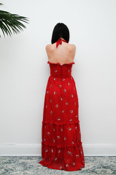 1970's Floral Halterneck Folklore Floral Maxi Dress