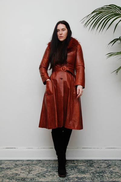 1970's Afghan Penny Lane Fur Collar Burnt Orange Leather Coat