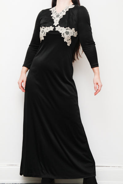 Vintage Black Velvet Lace Vera Mont Maxi Dress