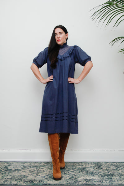 1970's Prairie Victorian Cotton Smock Dress