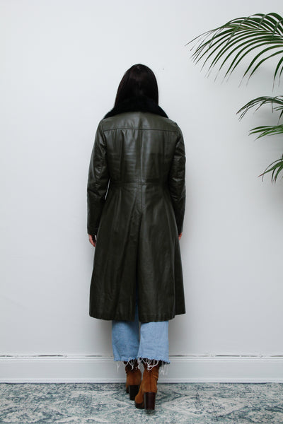 1970's Olive Green Afghan Penny Lane Leather Sheepskin Coat