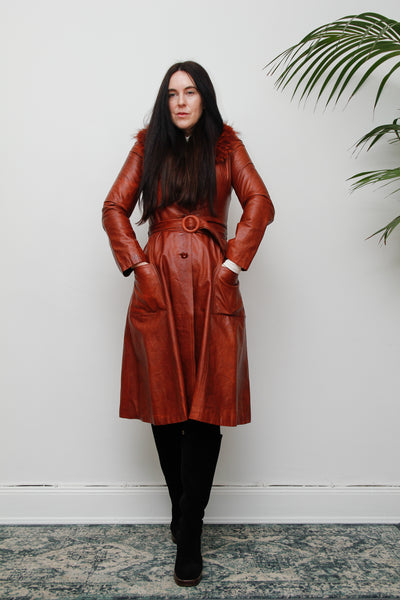 1970's Afghan Penny Lane Fur Collar Burnt Orange Leather Coat