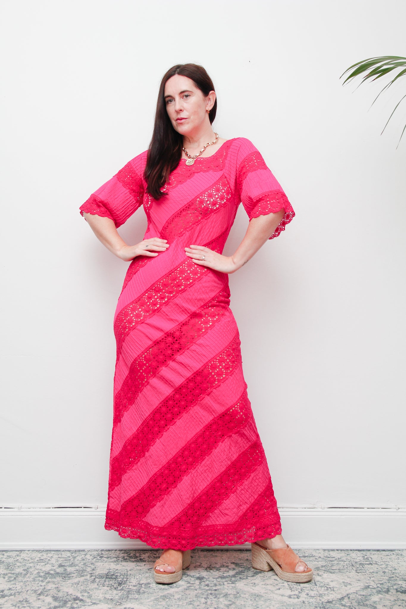 Vintage Mexican Fuchsia Pink Cotton Maxi Dress – Bohemian Lace