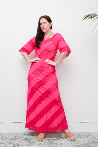 Vintage Mexican Fuchsia Pink Cotton Maxi Dress – Bohemian Lace