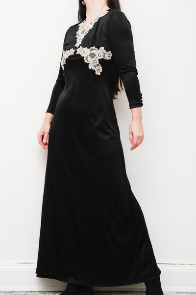 Vintage Black Velvet Lace Vera Mont Maxi Dress