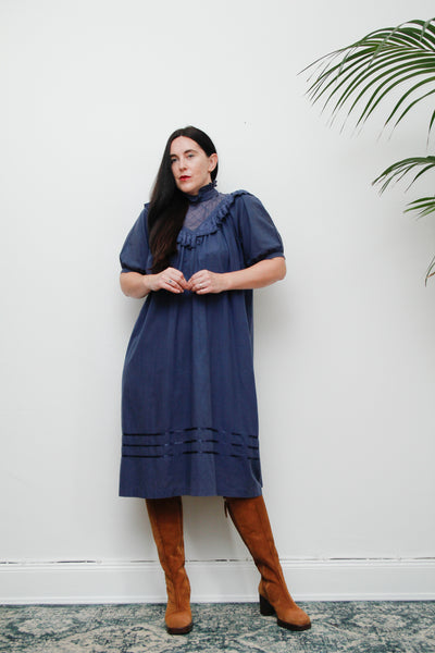 1970's Prairie Victorian Cotton Smock Dress