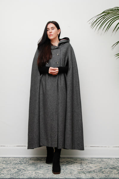 1970's Grey Pure Wool  Dramatic Hooded Maxi Cape