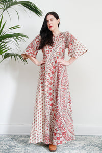 1970's Indian Cotton Block Folklore Maxi Dress Rare