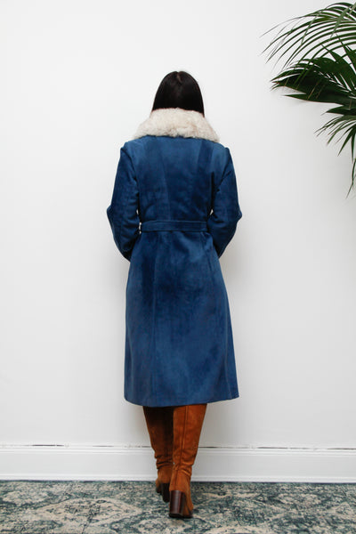 70's Silver Fox Fur Suede Trench Coat