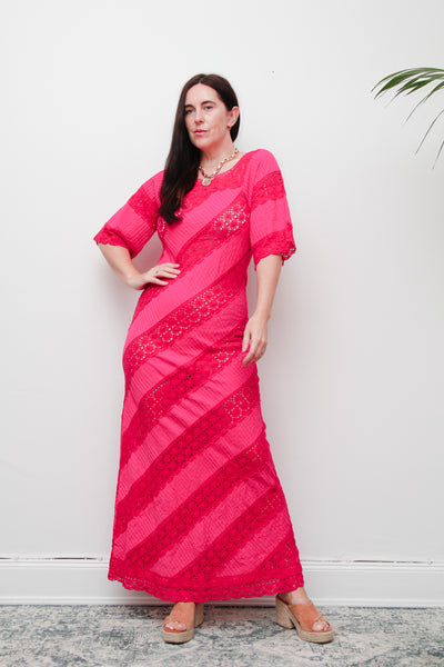 Vintage Mexican Fuchsia Pink Cotton Maxi Dress – Bohemian Lace