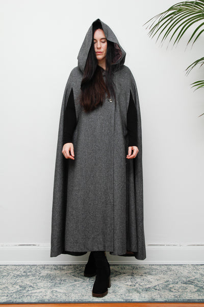 1970's Grey Pure Wool  Dramatic Hooded Maxi Cape