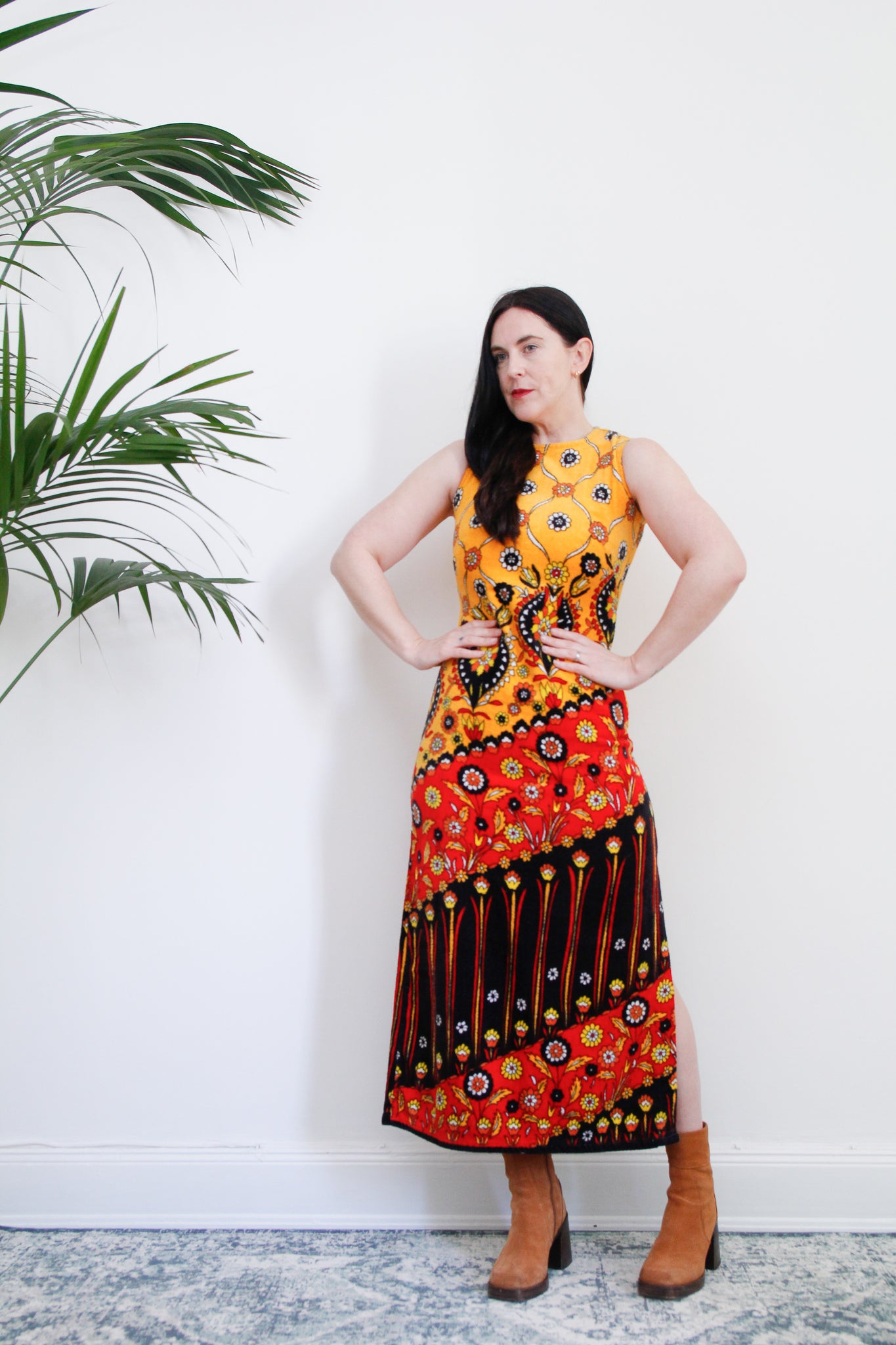 1970's Terry Towelling Floral Maxi Dress