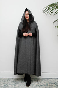 1970's Grey Pure Wool  Dramatic Hooded Maxi Cape