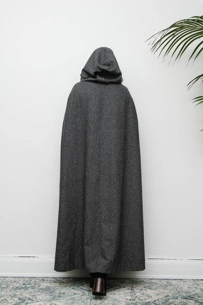 1970's Grey Pure Wool  Dramatic Hooded Maxi Cape