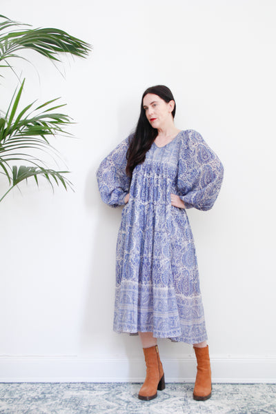 Original Floral Indian Cotton Gauze Smock Dress 1970's