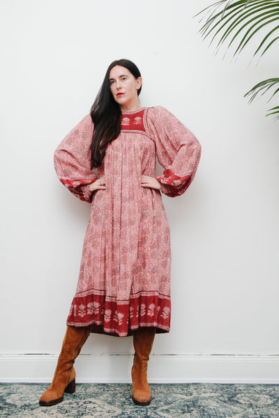 Original Floral Indian Cotton Gauze Smock Dress 1970's