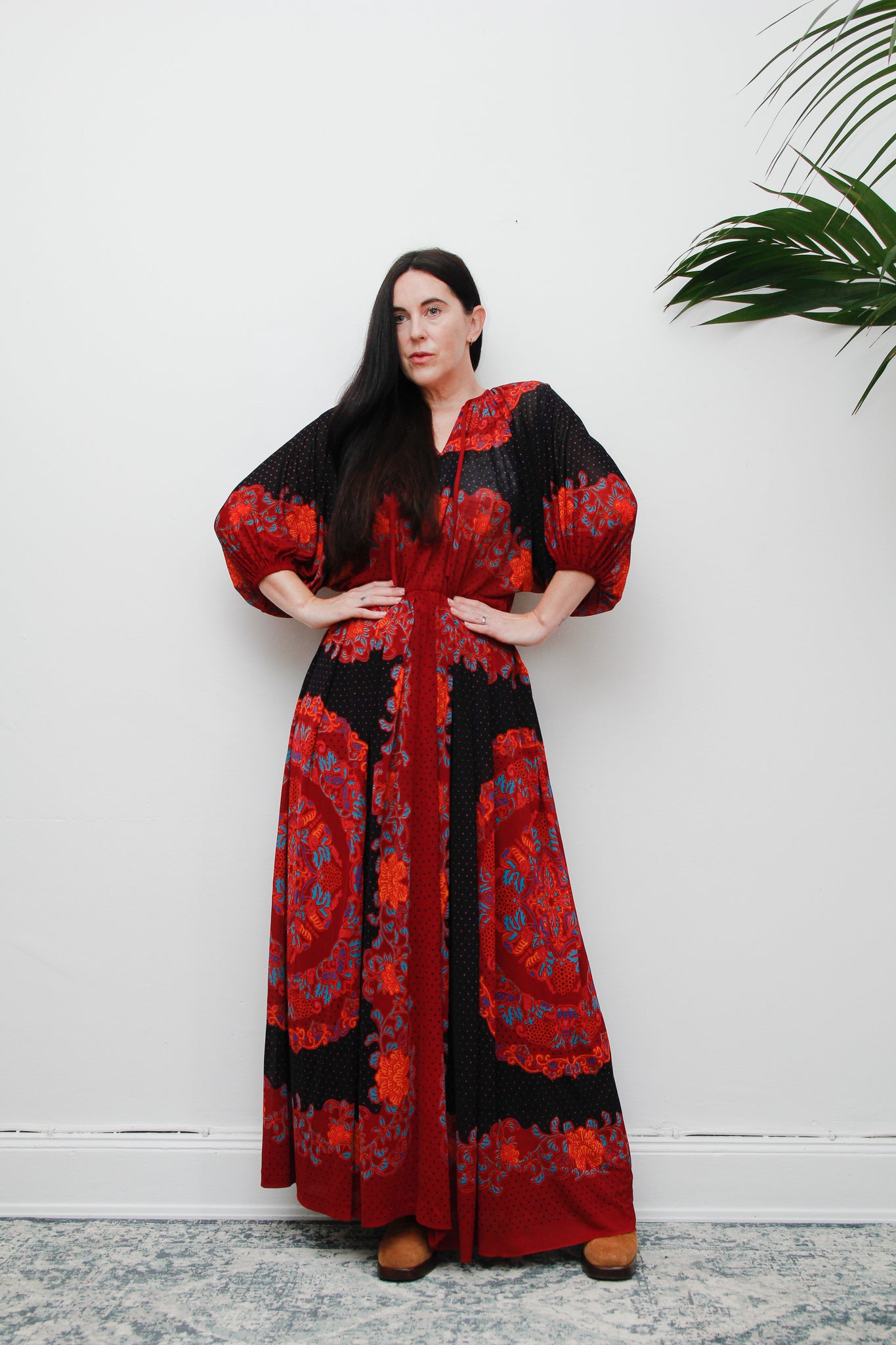 Vintage 1970's Decorative Floral Billowing Maxi Dress