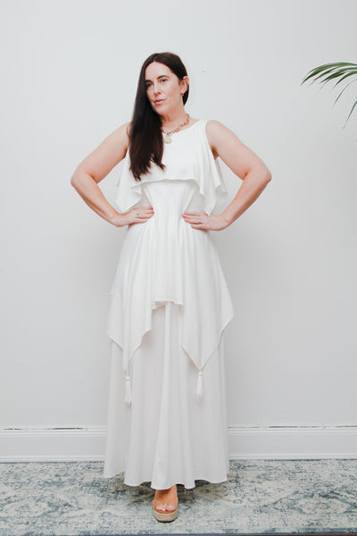 Ethereal 1970s Grecian White Maxi Dress – Vintage John Charles