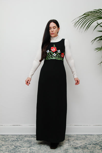 1970's Floral Sequin Pinafore Maxi Dress