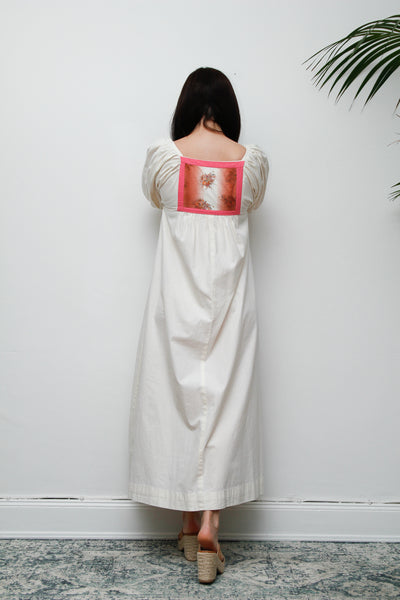 Vintage Cotton Patchwork Smock Dress – Puffy Sleeves, Boho Prairie Style, One-of-a-Kind Bodice