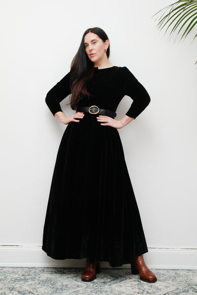 Vintage Black Velvet Laura Ashley style Dress