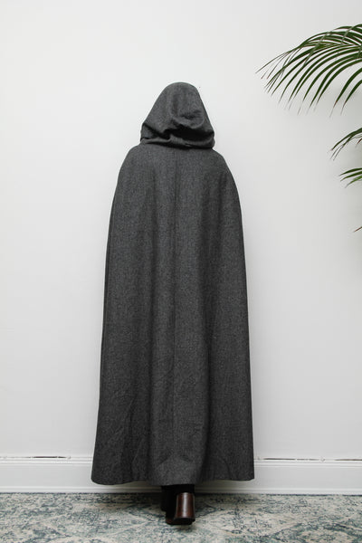 1970's Grey Pure Wool  Dramatic Hooded Maxi Cape