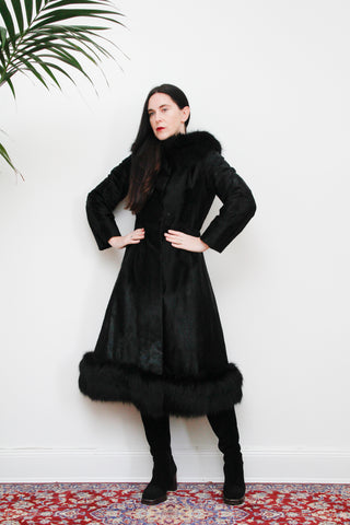 1970's Princess Black Fur Afghan Maxi Coat