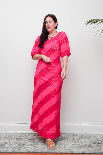 Vintage Mexican Fuchsia Pink Cotton Maxi Dress – Bohemian Lace