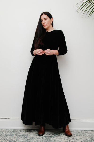 Vintage Black Velvet Laura Ashley style Dress