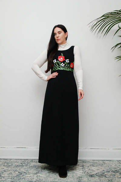 1970's Floral Sequin Pinafore Maxi Dress