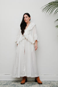 Vintage Laura Ashley Romantic Prairie White Maxi Length Gown Rare