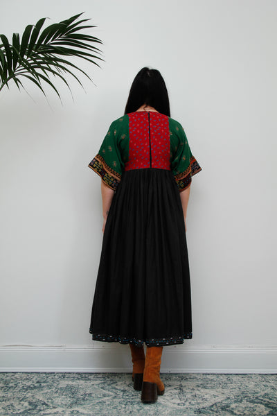 Vintage 1970's Rare Floral Embroidered Afghan Kaftan Dress