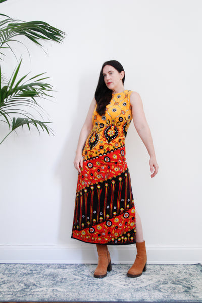 1970's Terry Towelling Floral Maxi Dress