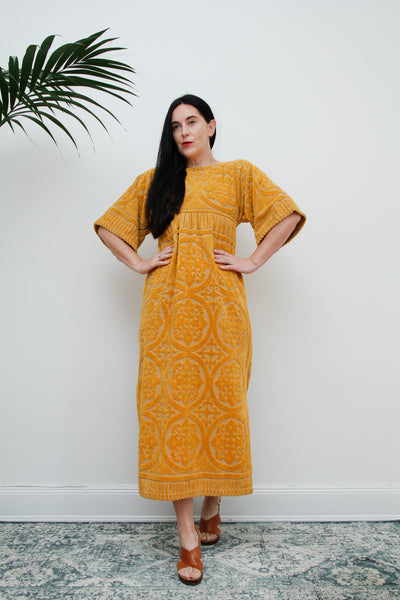 1970's Floral Paisley Terry Towelling Maxi Kaftan