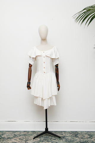 1980's White Frill Layered Mini Summer Dress