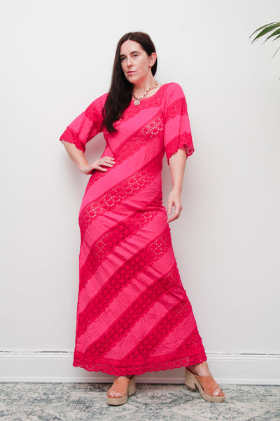Vintage Mexican Fuchsia Pink Cotton Maxi Dress – Bohemian Lace