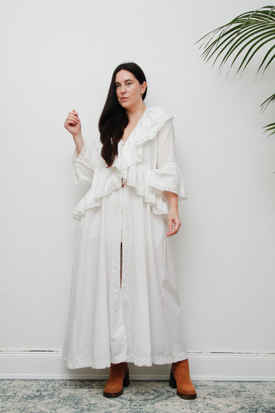 Vintage Laura Ashley Romantic Prairie White Maxi Length Gown Rare