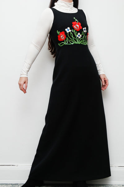 1970's Floral Sequin Pinafore Maxi Dress