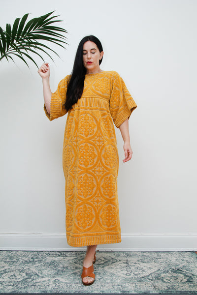 1970's Floral Paisley Terry Towelling Maxi Kaftan