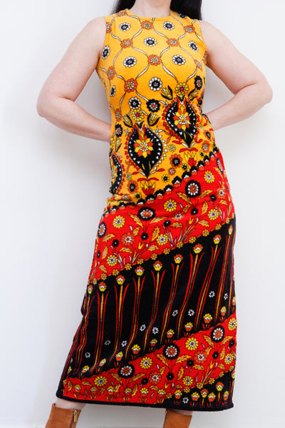 1970's Terry Towelling Floral Maxi Dress