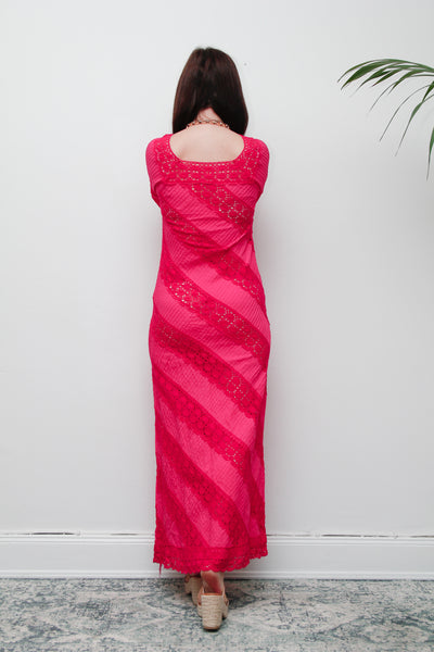 Vintage Mexican Fuchsia Pink Cotton Maxi Dress – Bohemian Lace