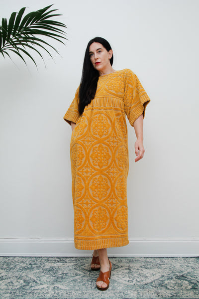 1970's Floral Paisley Terry Towelling Maxi Kaftan