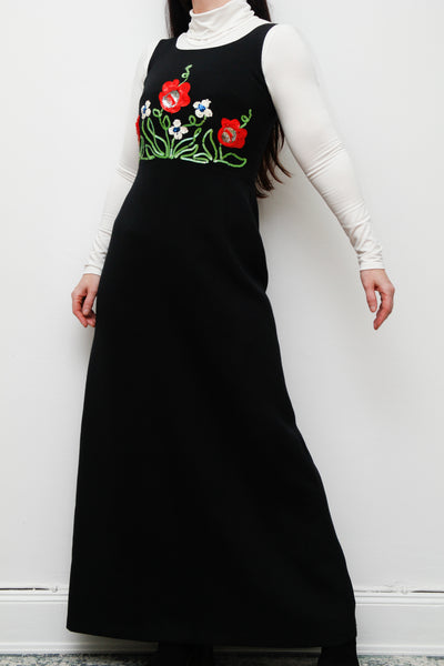 1970's Floral Sequin Pinafore Maxi Dress