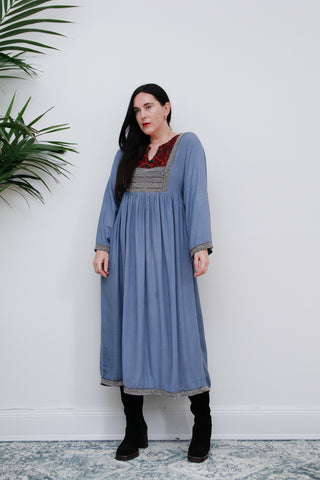 1970's Afghan Cotton Bohemian Kaftan Dress