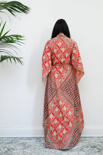 1970's Indian Cotton Block Fabric Kaftan Maxi Dress