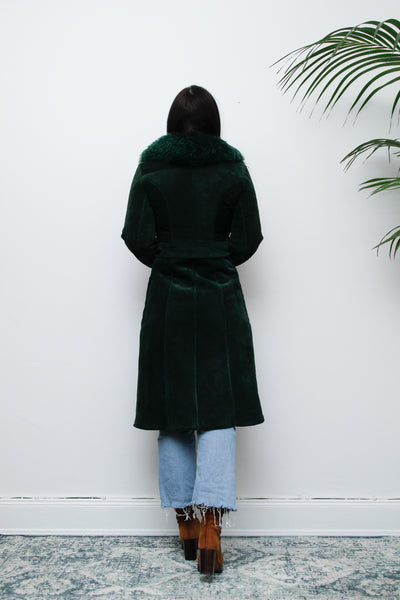 1970's Green Suede Penny Lane Sheepskin Trench Coat