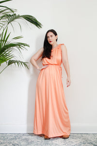 1970's Grecian One Shoulder Peach Maxi Dress