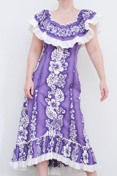 1970's Floral Ruffle Cotton Maxi Dress Rare