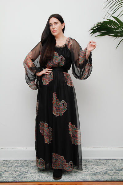 Vintage 1970's Floral Paisley Maxi Dress